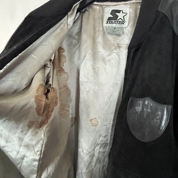 Vintage Oakland Raiders Suede Leather Jacket 80s 90s Varsity Medium Football - Picture 9 of 11